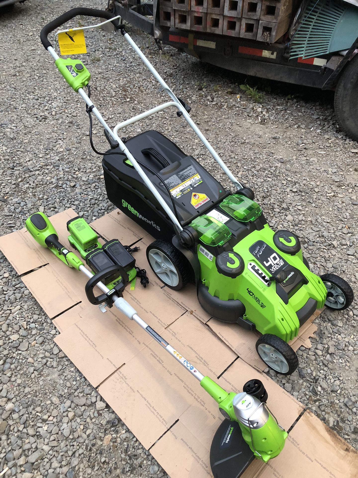 40 V Green Works Like New Lawnmower With Weed Eater