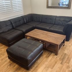 Leather Sofa Ottoman And Wood Table