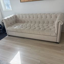 Like New Cream Velvet Tufted Sofa