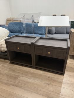 Set 2, 26" Wide Nightstands with Drawer, Large Queen Size Nightstands ，Modern Bedside Table for Bedroom,  (Dark Grey Oak）