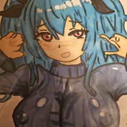 Blue Anime Girl Art Sensual [First Time Doing Anime Art On Paper 2024]