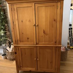 Solid Wood Secretary Desk Armoire – Drop-Down Desk & Storage
