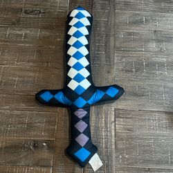 Rare Gloworks 23” Minecraft Style Pixel Plush Sword Blue 2016 GW-10-PL-SWPIX