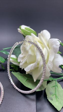 Silver Plated 86mm Big Circle Rhinestone Hoop Earrings, Silver Color