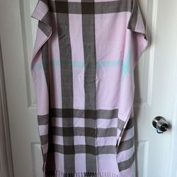 Sky Cashmere Fringed Shawl Scarf 100% Virgin Wool Pink 28” X 72”