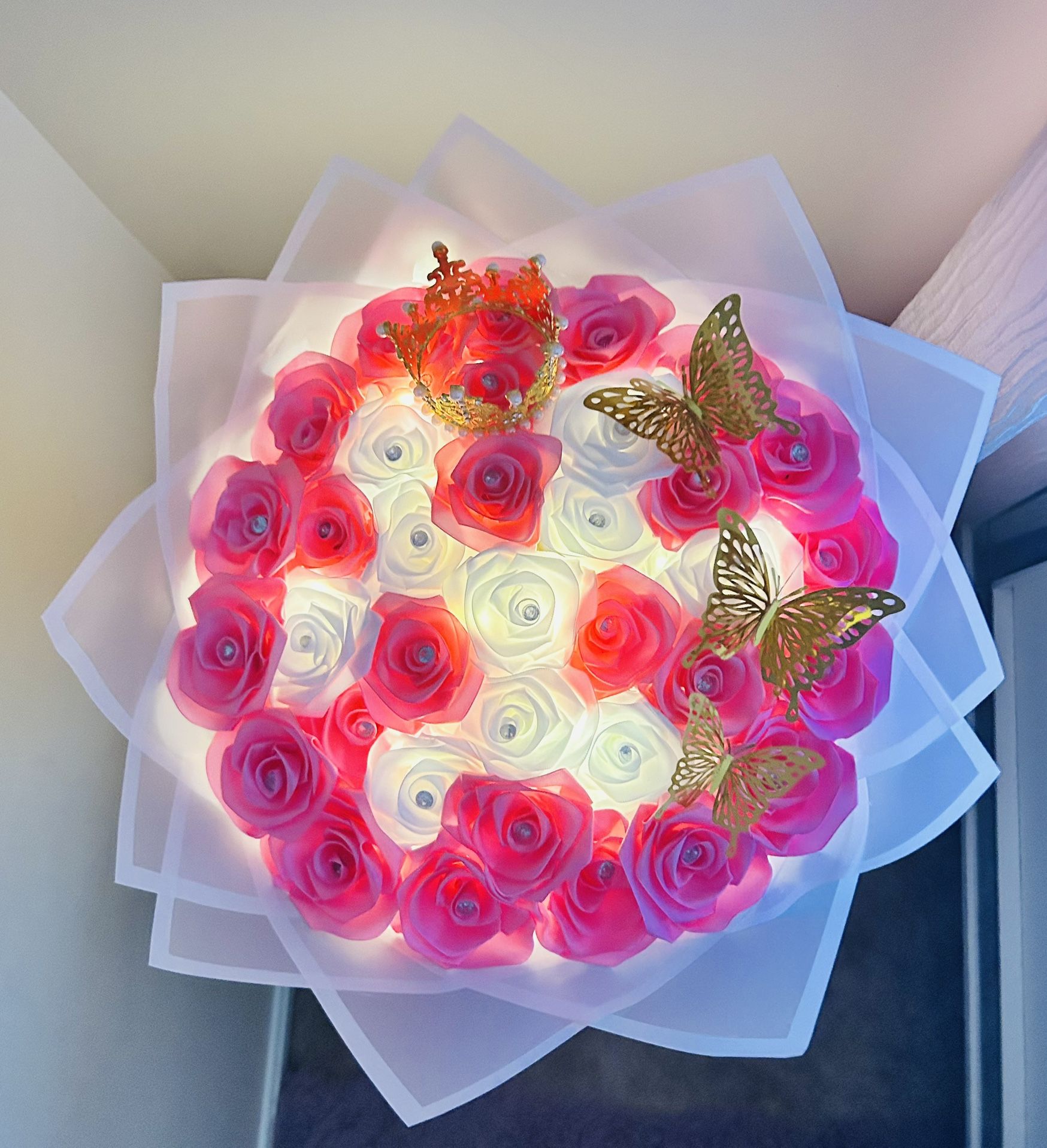 35 Pink And White Rose Bouquet!