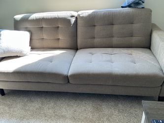 Gray/Tan Tufted Fabric Sofa and Chair