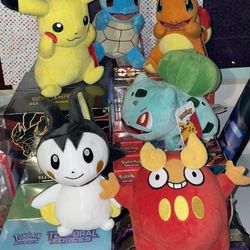 Pokemon - Lot of (6) Plushies: Pikachu + Charmander + Squirtle + Bulbasaur +++