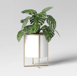 Modern White and Gold Threshold Round Iron Planter Pot