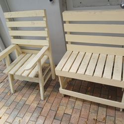 Wood  Chair & Bench set