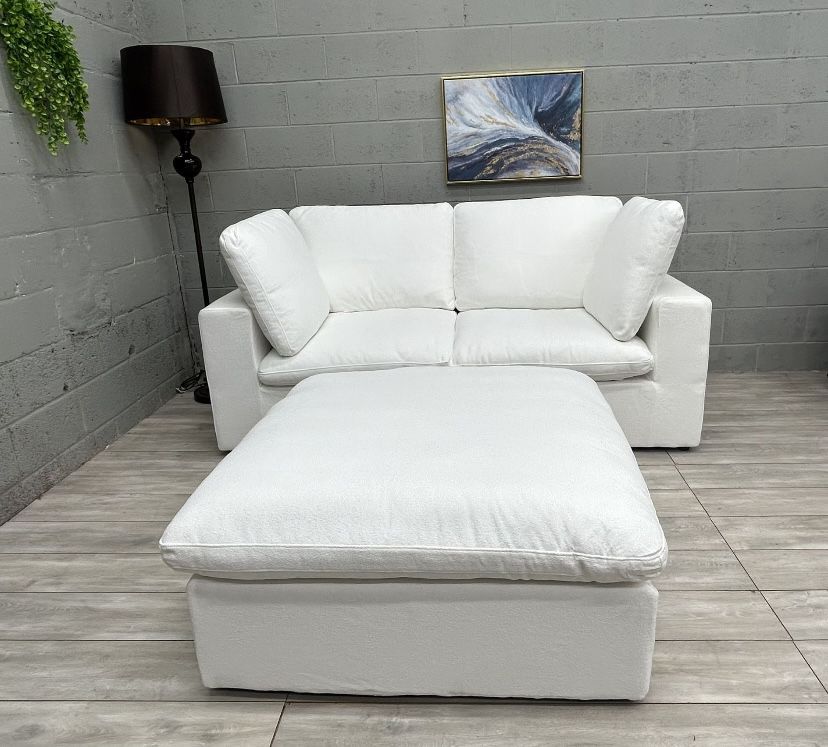 (Free Delivery ) Modular Cloud White Sectional Couch with Storage Ottoman