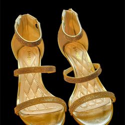 Rose Gold Strap Heels With Rhinestone