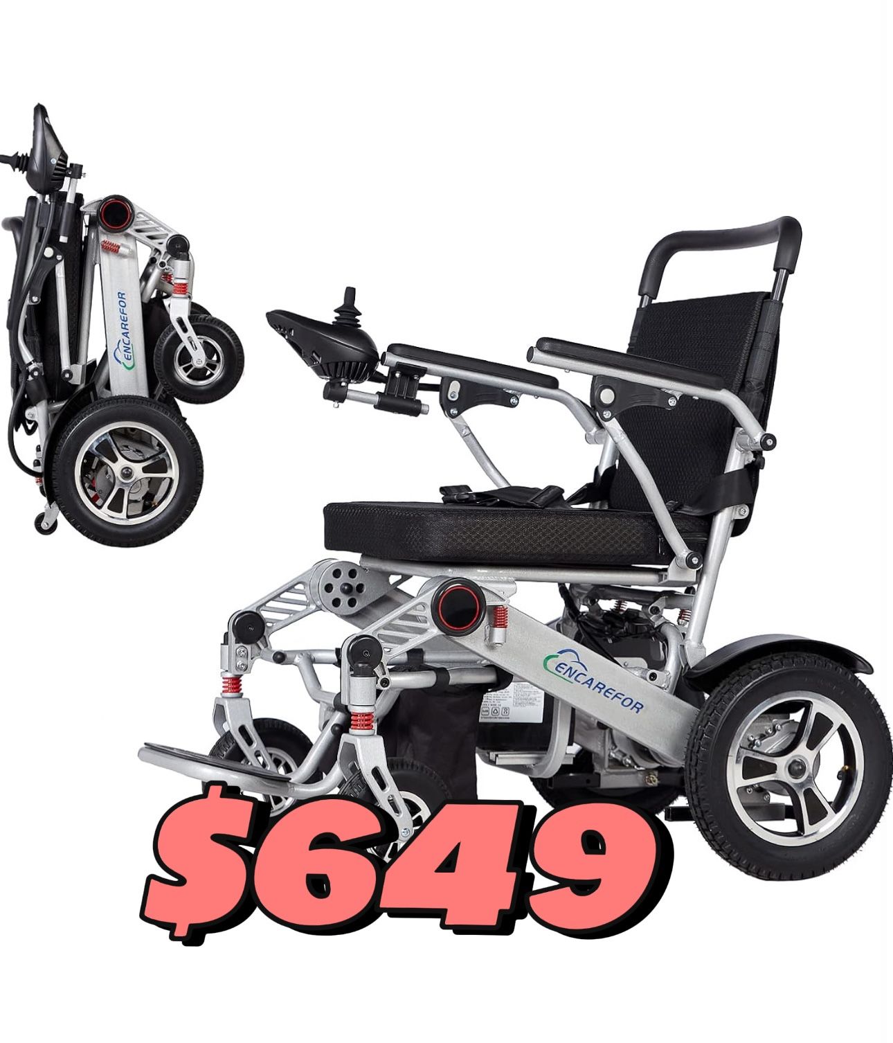 ENCARFOR Folding Electric Power Wheelchair, Airline Approved