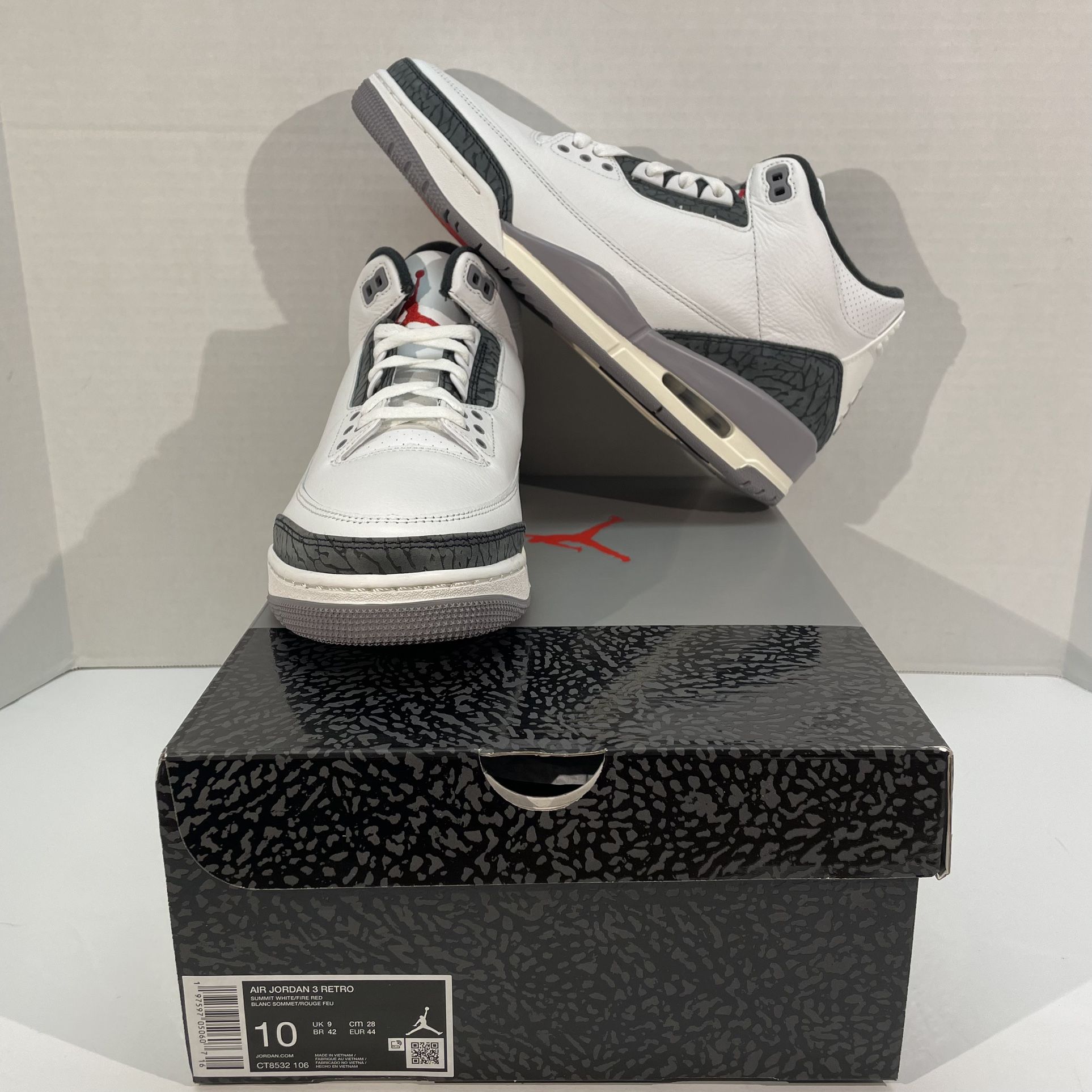 Nike Air Jordan 3 Retro CT8532-106 Cement Grey Shoes Mens 10 Womens 11.5 NIB DS
