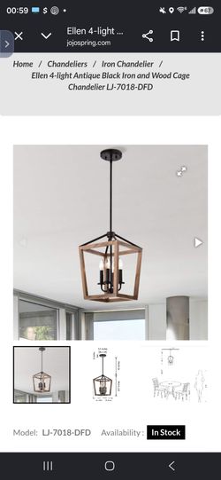 Black iron wood cage chandelier