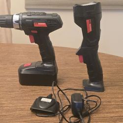 Set of two black cordless power tools.