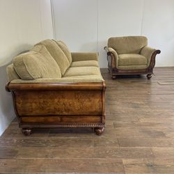 Wood Trim Sofa And Chair Couch Set **ALL NYC DELIVERY*