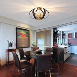 4-Light Black Gold Flush Mount Ceiling Light,