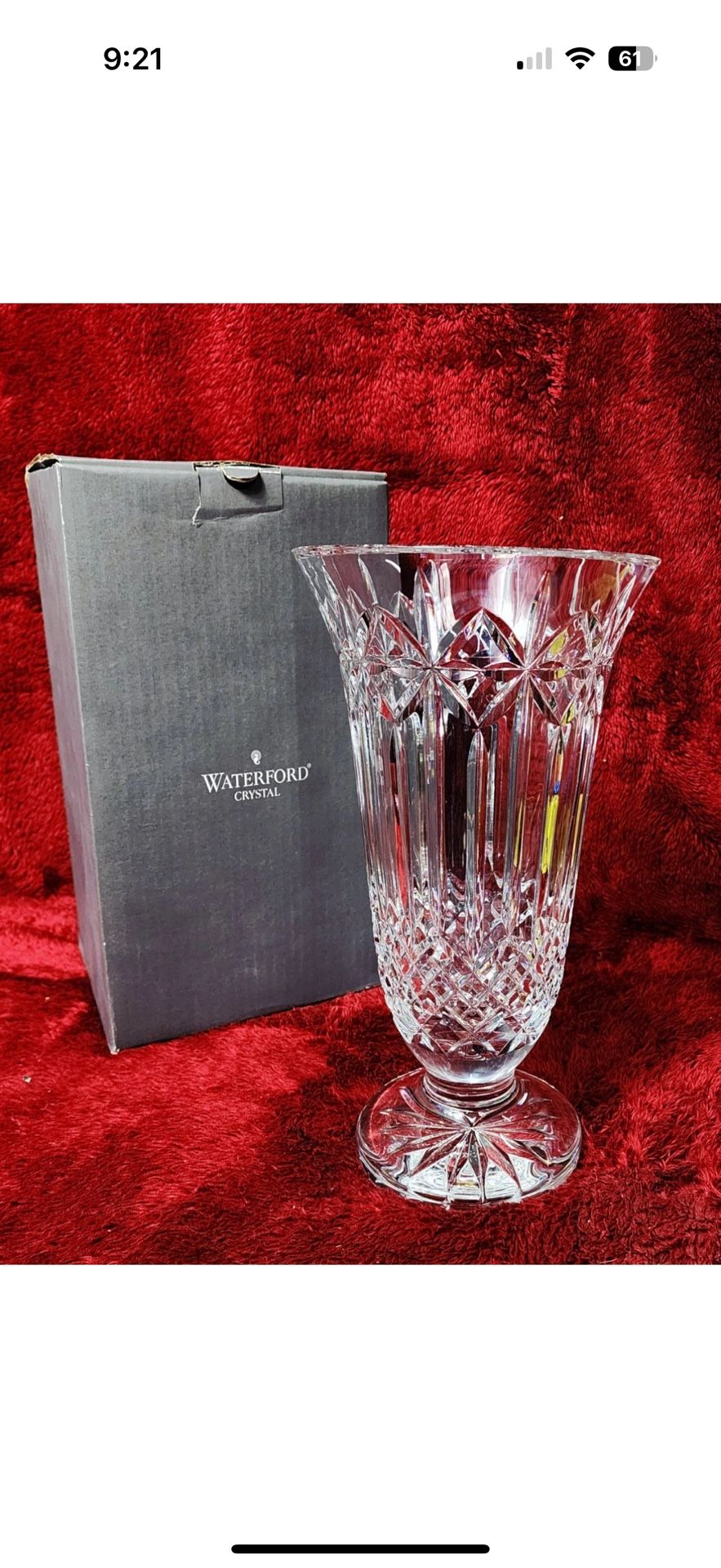 Waterford Crystal Vase Balmoral Large 12” Cut Glass Flower Centerpiece With Box