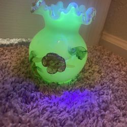 Antique Stevens and Williams UV Reactive Uranium Blown and Applied Glass Vase