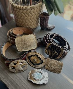 Vtg Western Belt Buckle Lot - Montana Silversmiths, Rockmount, Bronze Knight