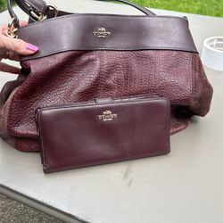 Coach Burgundy Bag And Wallet 