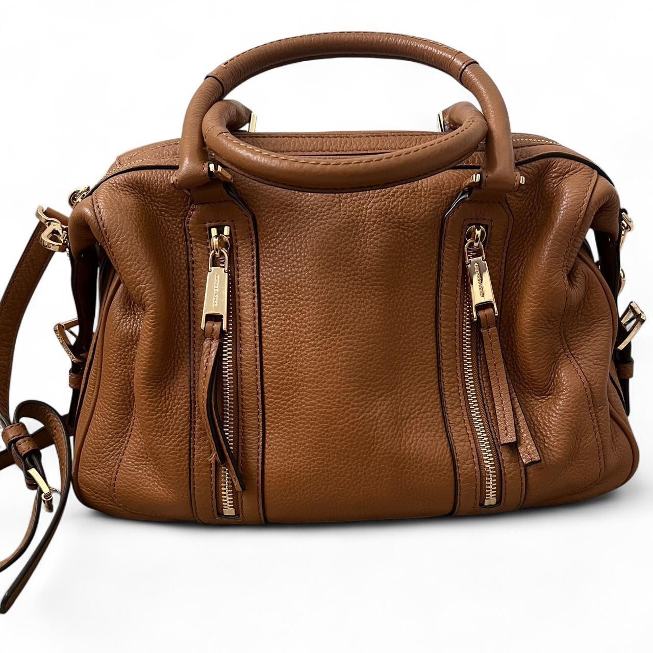 Mk Brown Leather Satchel With Gold hardware