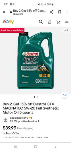 Special Price Castrol Motor Oil 5w30 Full Synthetic Dexos Case 3GAL 5QT High Quality Available  Thumbnail