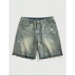Vintage Rhinestone Jorts – Y2K Streetwear Denim Shorts
