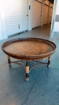 Bernhardt Late 20th Century Mango Wood & Iron Faux Bois Regency-Style Coffee Table.