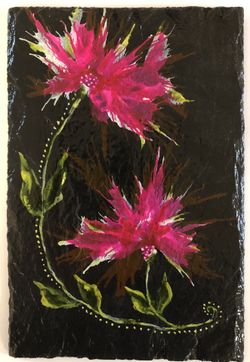 Hand Painted Floral Flowers Slate Ready to Hang Artwork