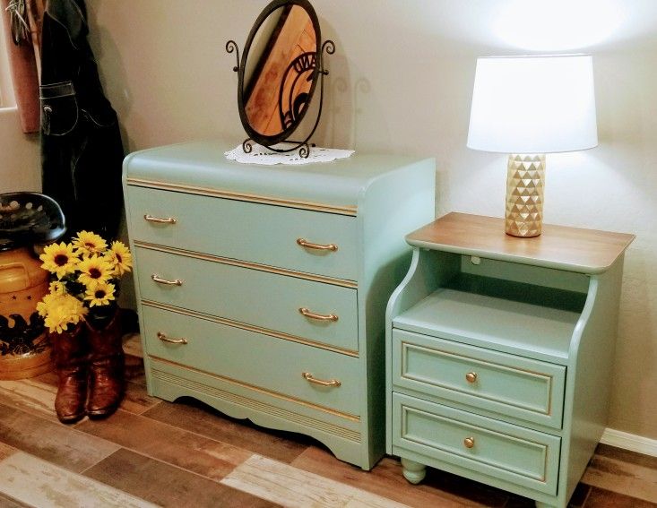 Vintage waterfall Dresser And Night Stand