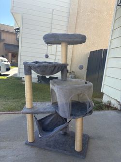Gray Multi-Level Cat Tree with Scratching Posts