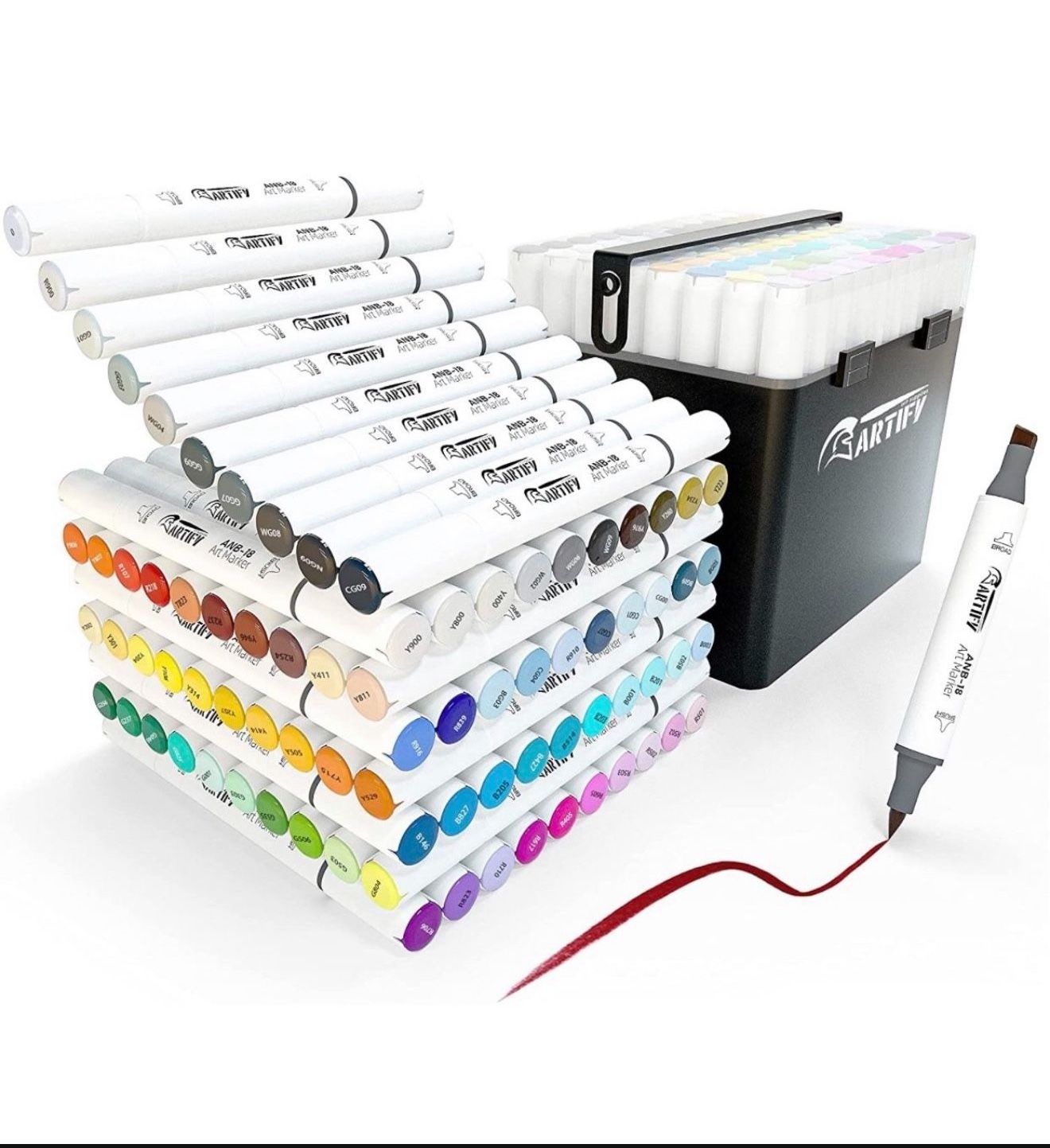 Brush Markers, Brush & Chisel Dual Tips Professional Artist Markers, Drawing Marker Set with Carrying Case 
