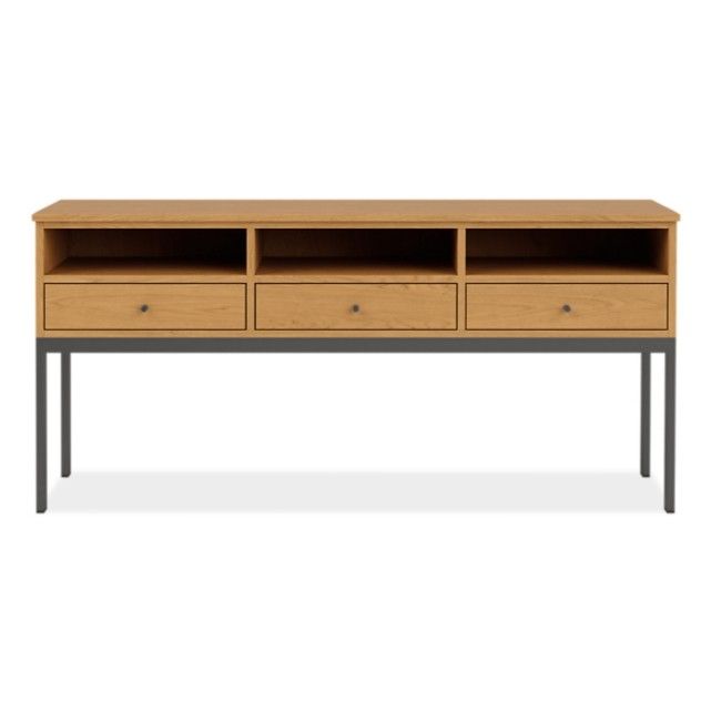 Room & Board Linear Brown Three Drawer Wood Console Table TV Stand