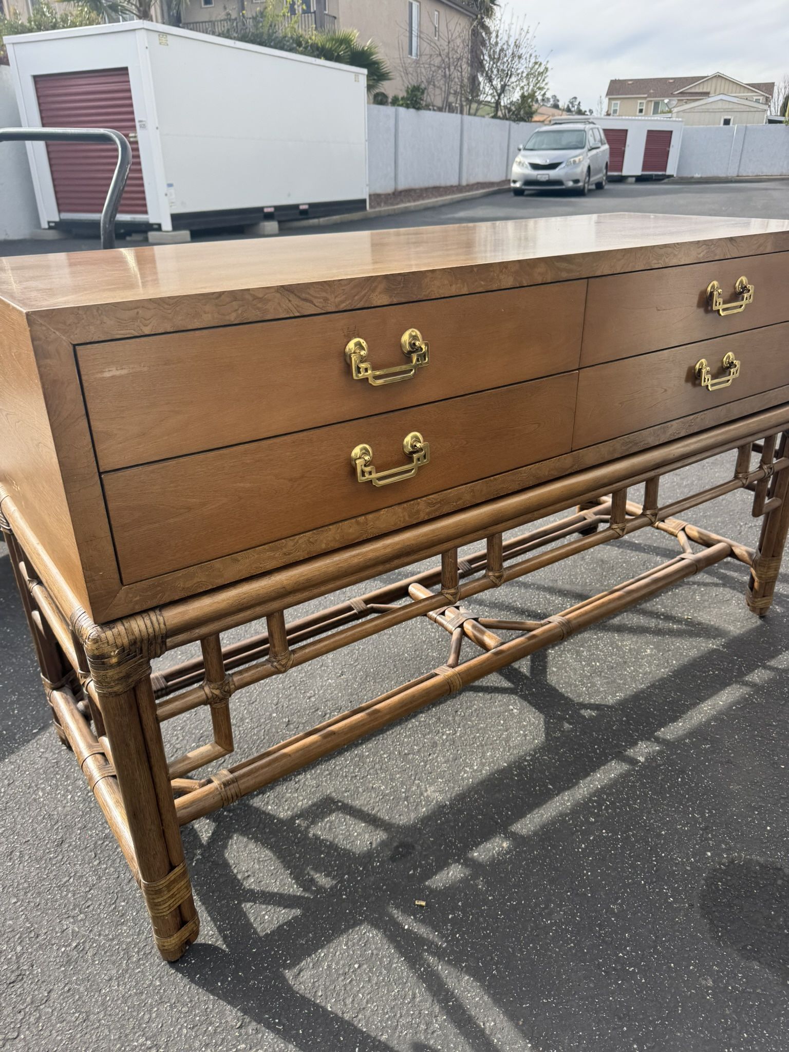 CONSOLE TABLE OR SERVER WITH BAMBOO BASE/MEASUREMENTS 54"Lx20"Dx32"T