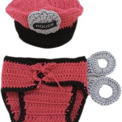 Newborn Prop Crochet Police Hat Diaper