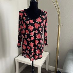 American Dream Womens Long Sleeve Floral Top Tunic Tee Size Small