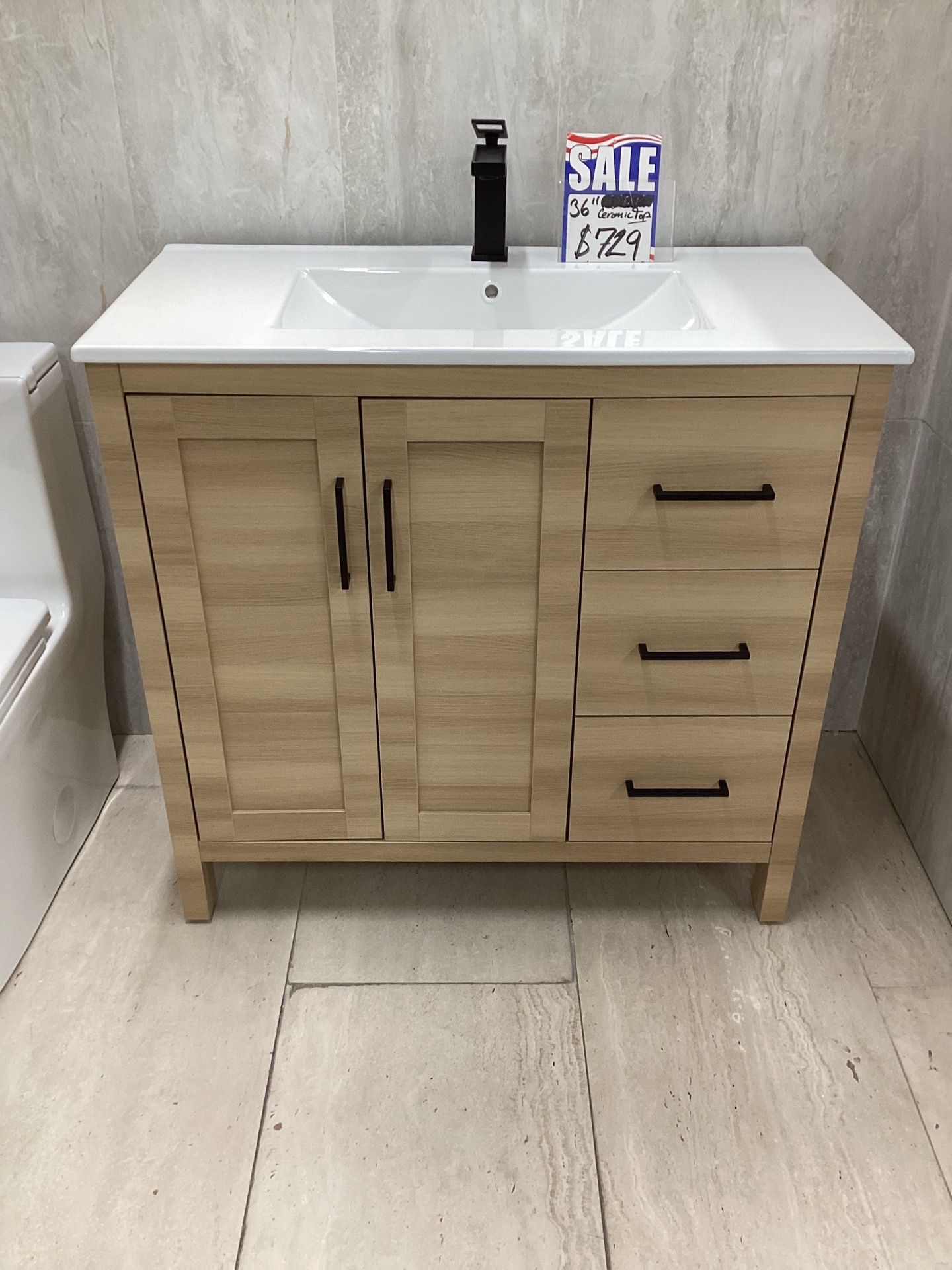 36” vanity, ceramic top, available for pick up