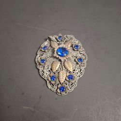 Vintage Art Deco Blue Rhinestone Dress Clip - Antique Fur Clip 2 3/4"H x 2 1/8"W Beautiful Vintage 1920's To 1940's Art Deco