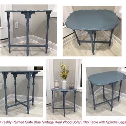 SALE!! Freshly Painted Slate Blue Vintage Real Wood Sofa/Entry Table with Spindle Legs 
