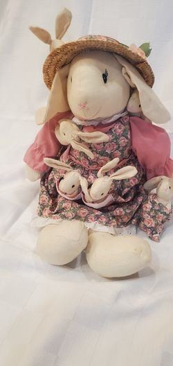 Mama Rabbit With 6 Bunny Rabbits Stuffed Toy Animals 