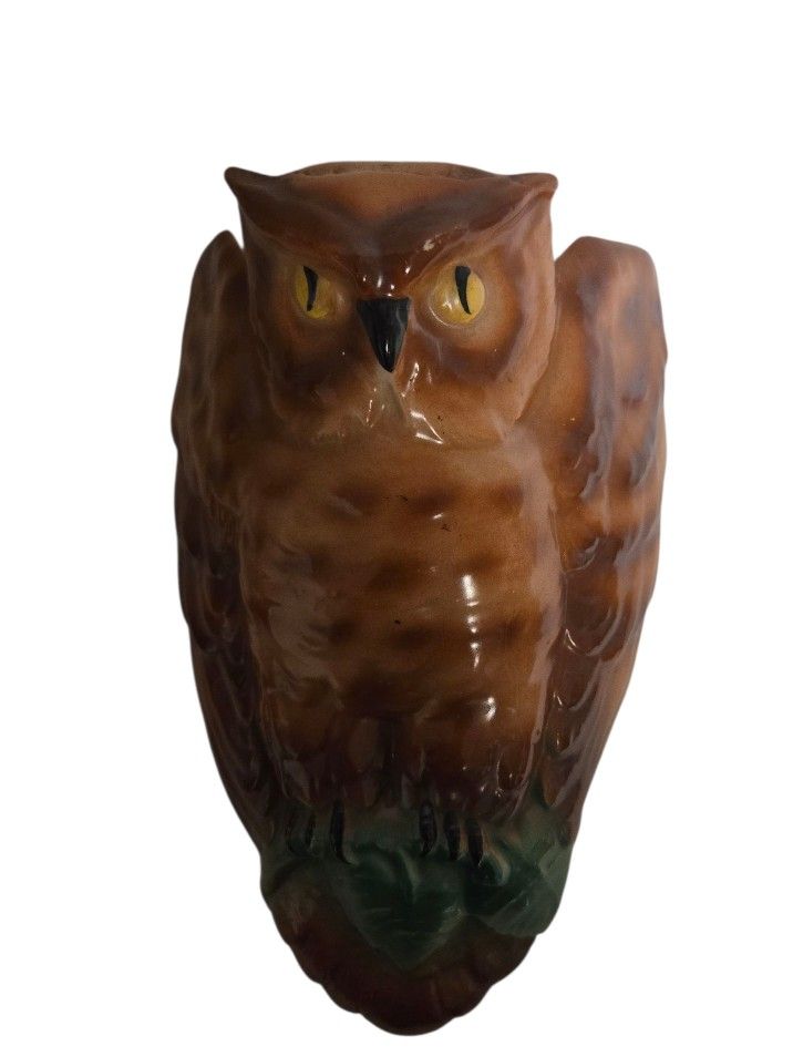 Antique glazed ceramic owl wall pocket made in Germany