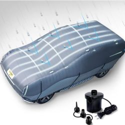 Inflatable Hail Protector Car Cover, Full Car Cover Protector Anti-Hail Car Cover for Sedans SUV Length Between 166"-198''(with Air Pump)