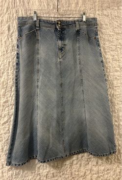 Bandolino Blu Denim Skirt Size 16 Medium Wash A-Line Flare Midi Y2K VTG