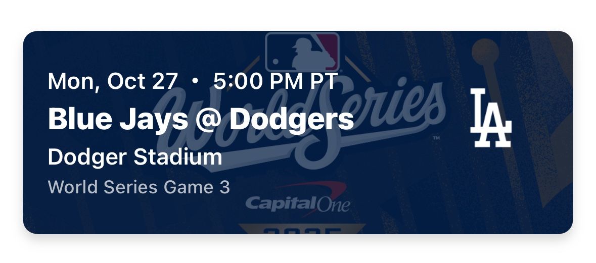 World Series Game 3 Dodgers vs Blue Jays 10/27/25 Tickets