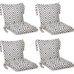 4 Pes Decrotive Outdoor Patio Chair Cushions with Back with Tie Buffalo Plaid - Black and White Grid