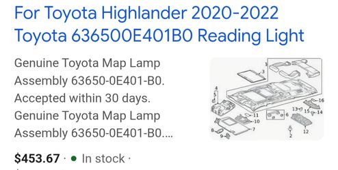 2020-24 toyota highlander roof console box