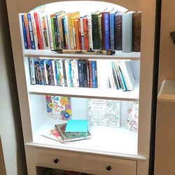Elegant white Bookshelf With Drawer