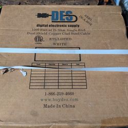 Coaxial Cable,1000 Ft. 75Ohm Single RG6, Dual Shield Copper Clad Steel Cable 